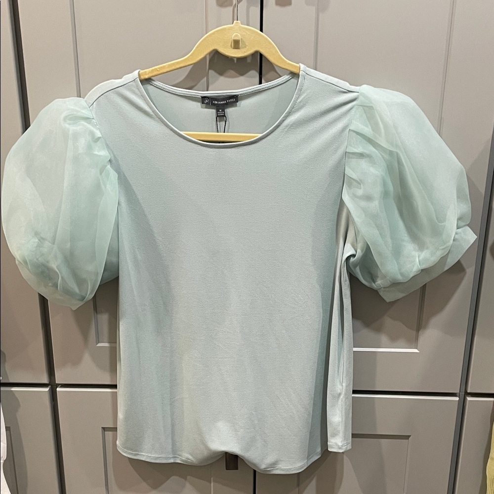 Adrianna Papell Light Green Puff Sleeve Blouse